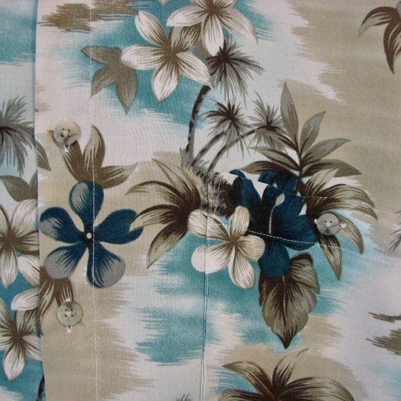 Floral Hawaiian Mens Shirt Short Sleeve Blues Greens Pierre Cardin Size Large - Picture 5 of 12